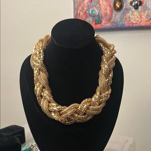 STATEMENT RUNWAY COUTURE LARGE BRAIDED GOLDEN CHAIN CHOKER NECKLACE